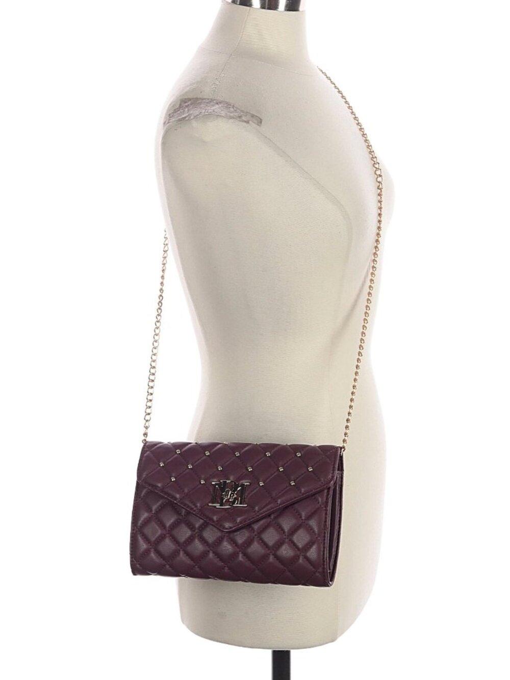 Badgley Mischka Diamond Quilted Burgundy/Plum Envelope Bag - Picture 6 of 7